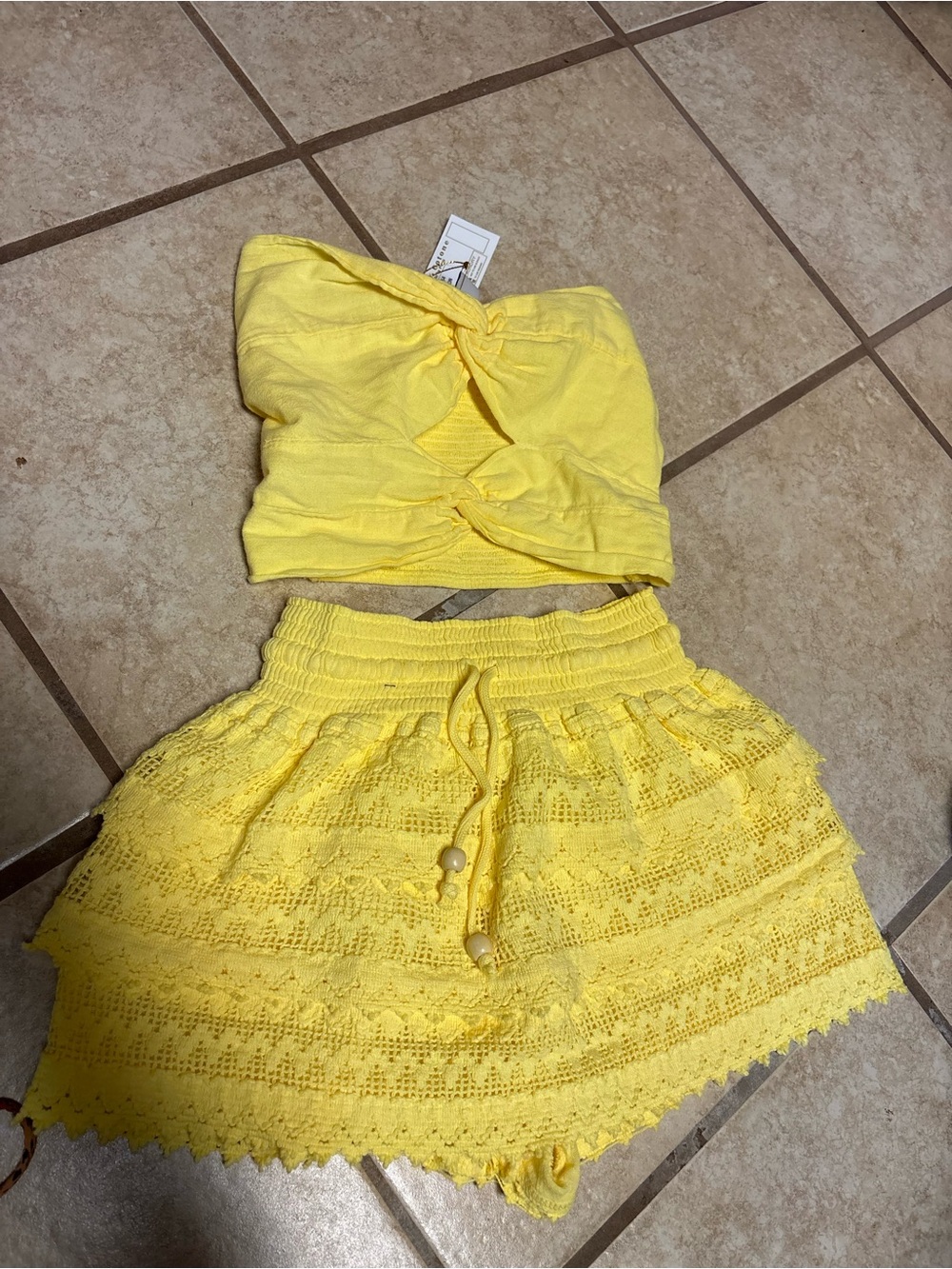 Yellow Women's Swim Coverup Set - Strapless Top & Crochet Skirt